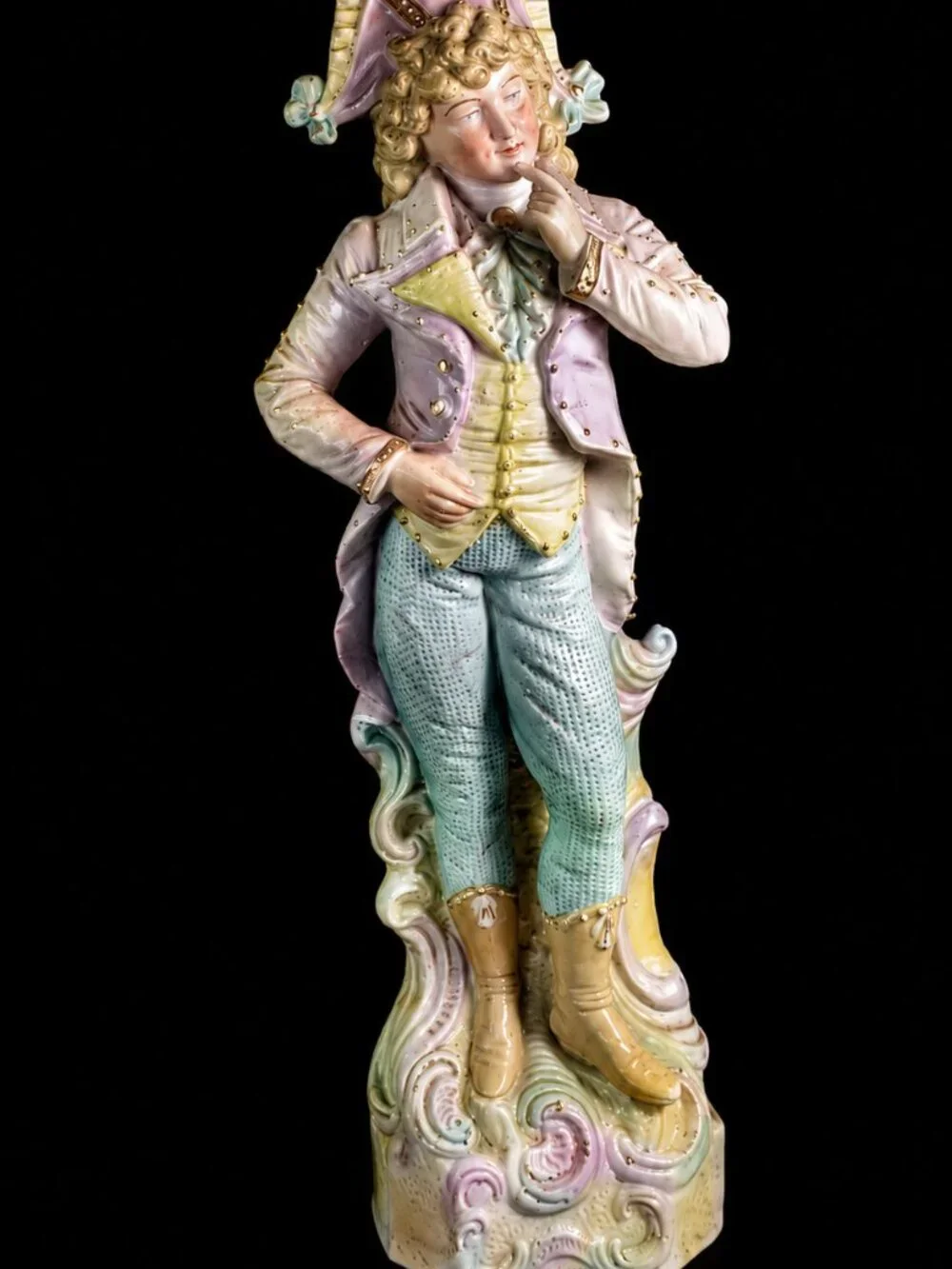 Vintage Rococo Gentleman Figurine Bisque Porcelain Courtier Statue Decor